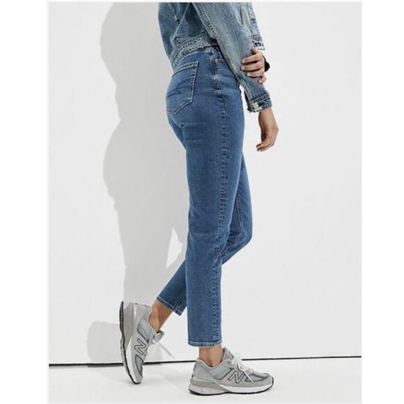 American Eagle Stretch Mom Jeans Classic Blue High Rise Tapered Ankle Length 0 - Picture 2 of 16